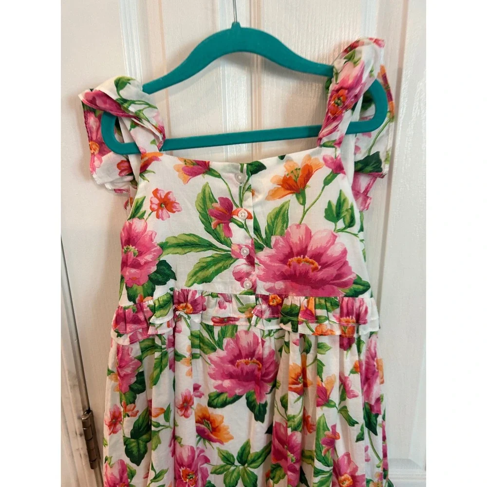 Janie and Jack Floral Dress White Pink Ruffle Tiered Button Back Summer Sundress
